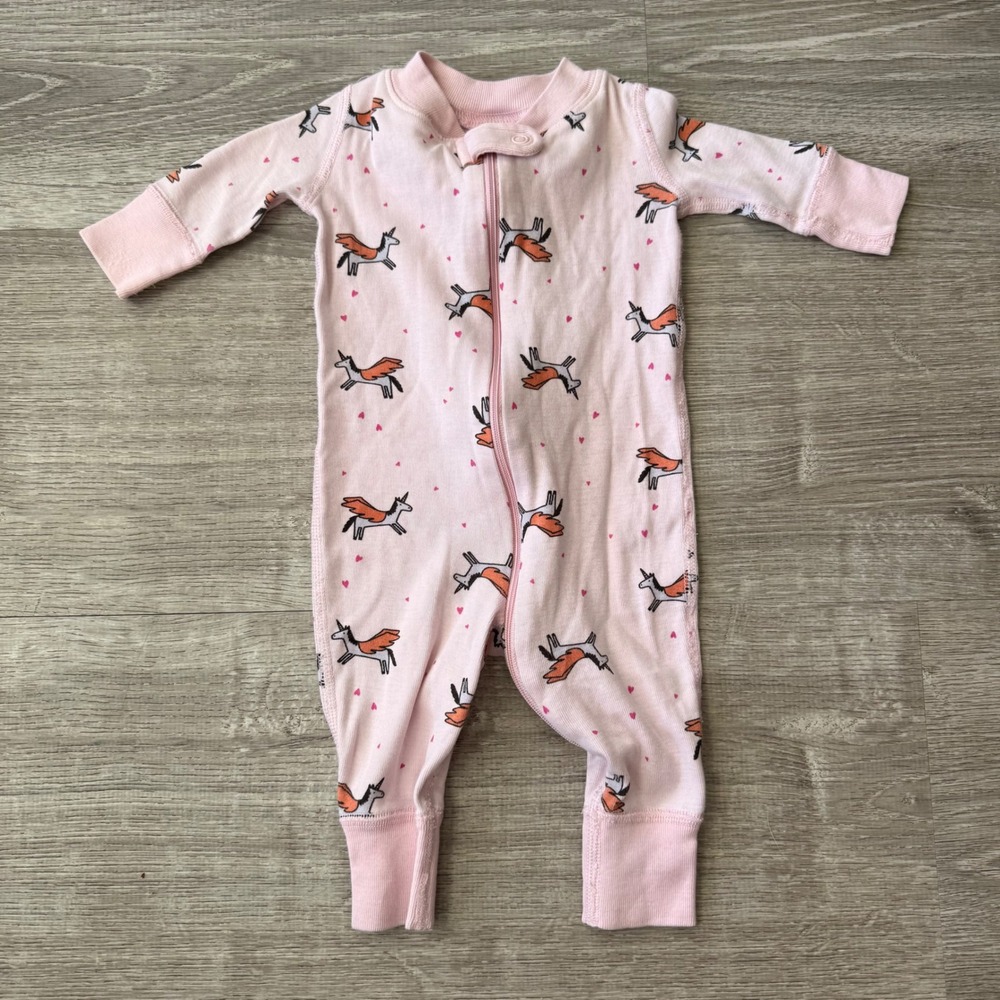 Hanna Andersson Pink Winged Unicorn Organic Cotton Zipper Sleeper 0-3M